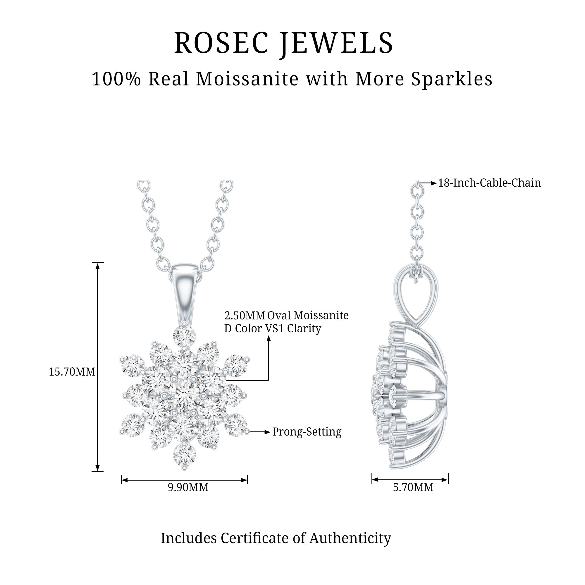 Certified Round Cut Moissanite Snowflakes Necklace for Women