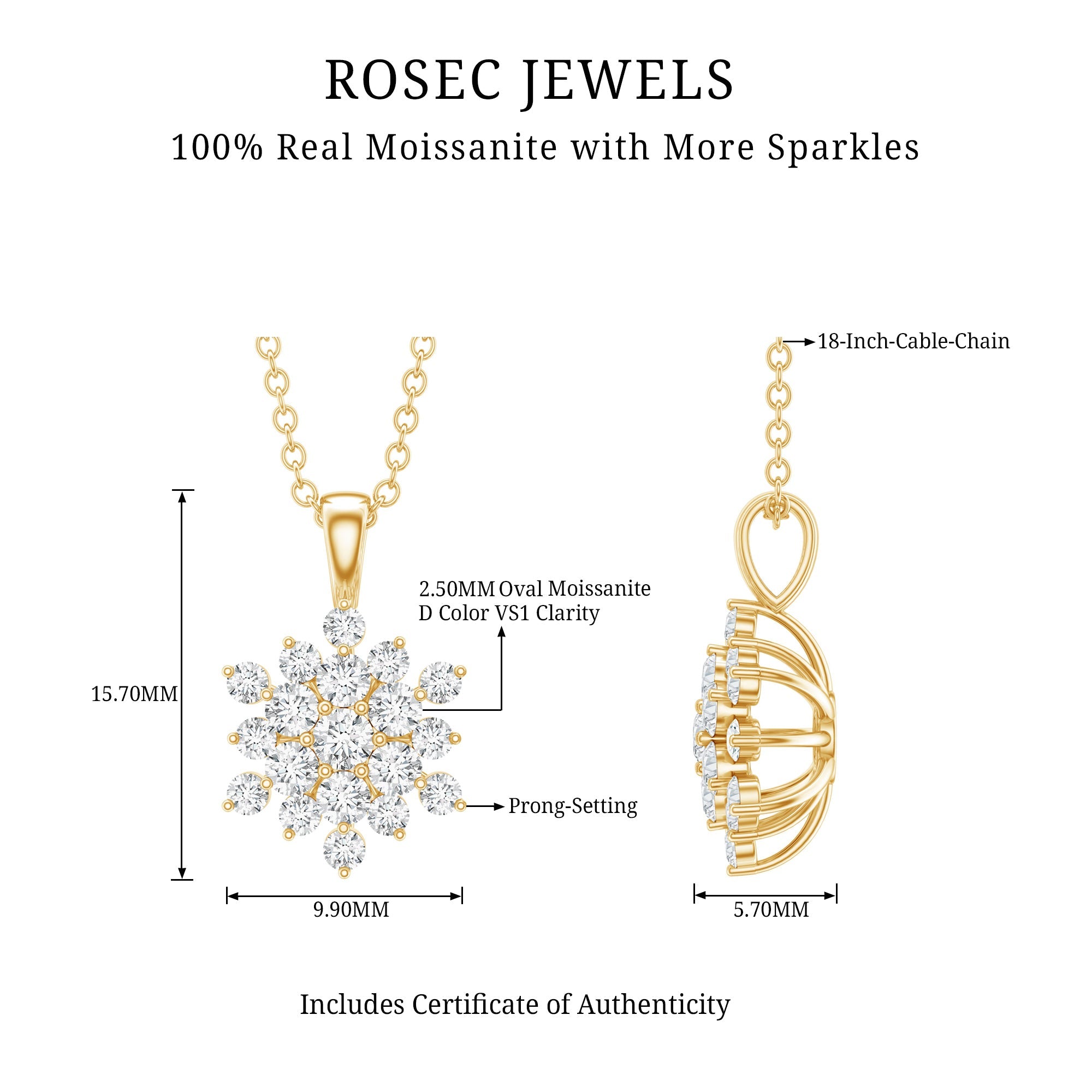 Certified Round Cut Moissanite Snowflakes Necklace for Women