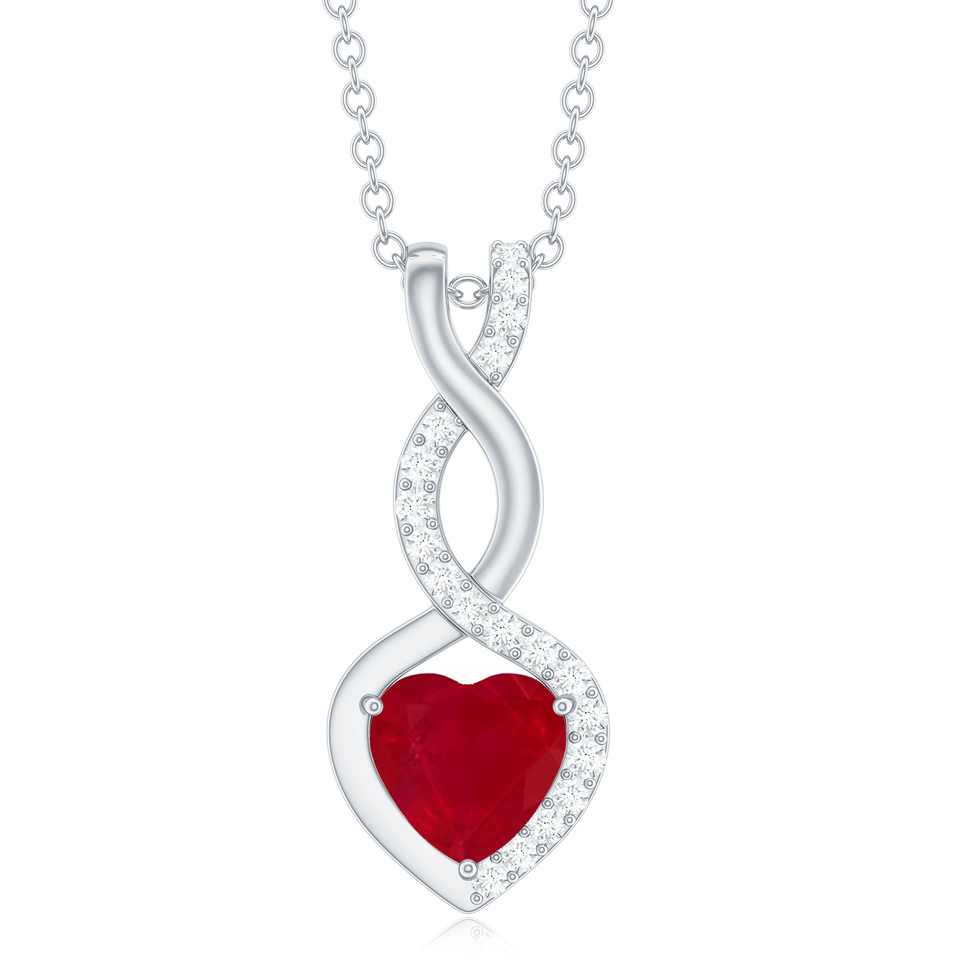 Natural Ruby Diamond Infinity Heart Necklace