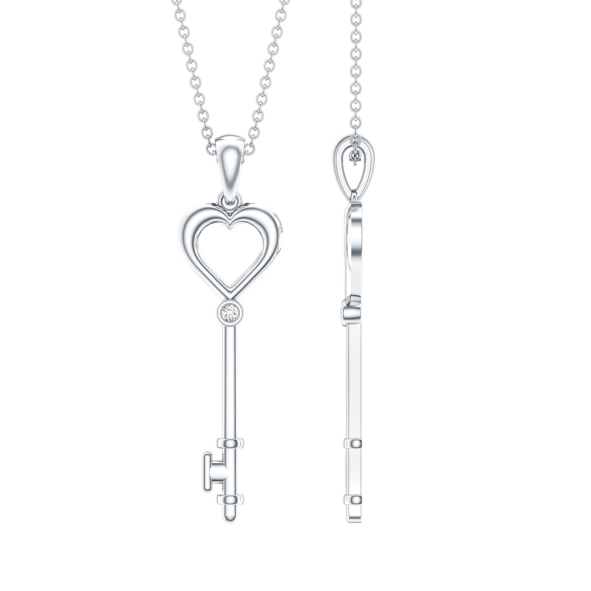 Diamond Heart Key Pendant Necklace For Women