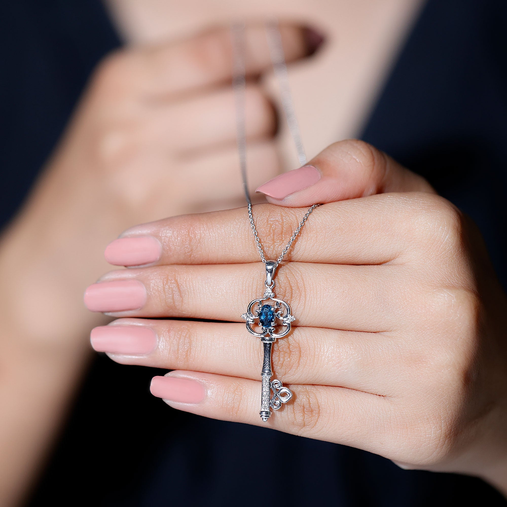 London Blue Topaz and Diamond Vintage Key Necklace