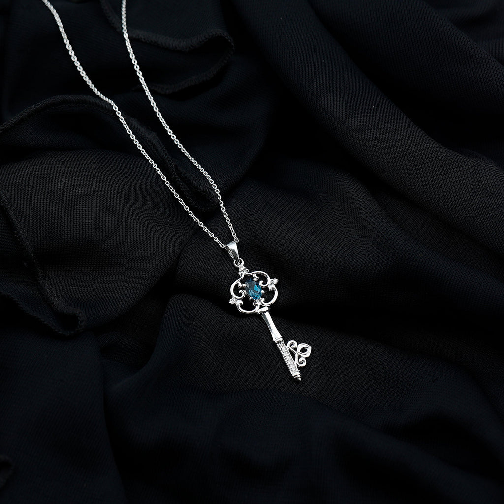 London Blue Topaz and Diamond Vintage Key Necklace