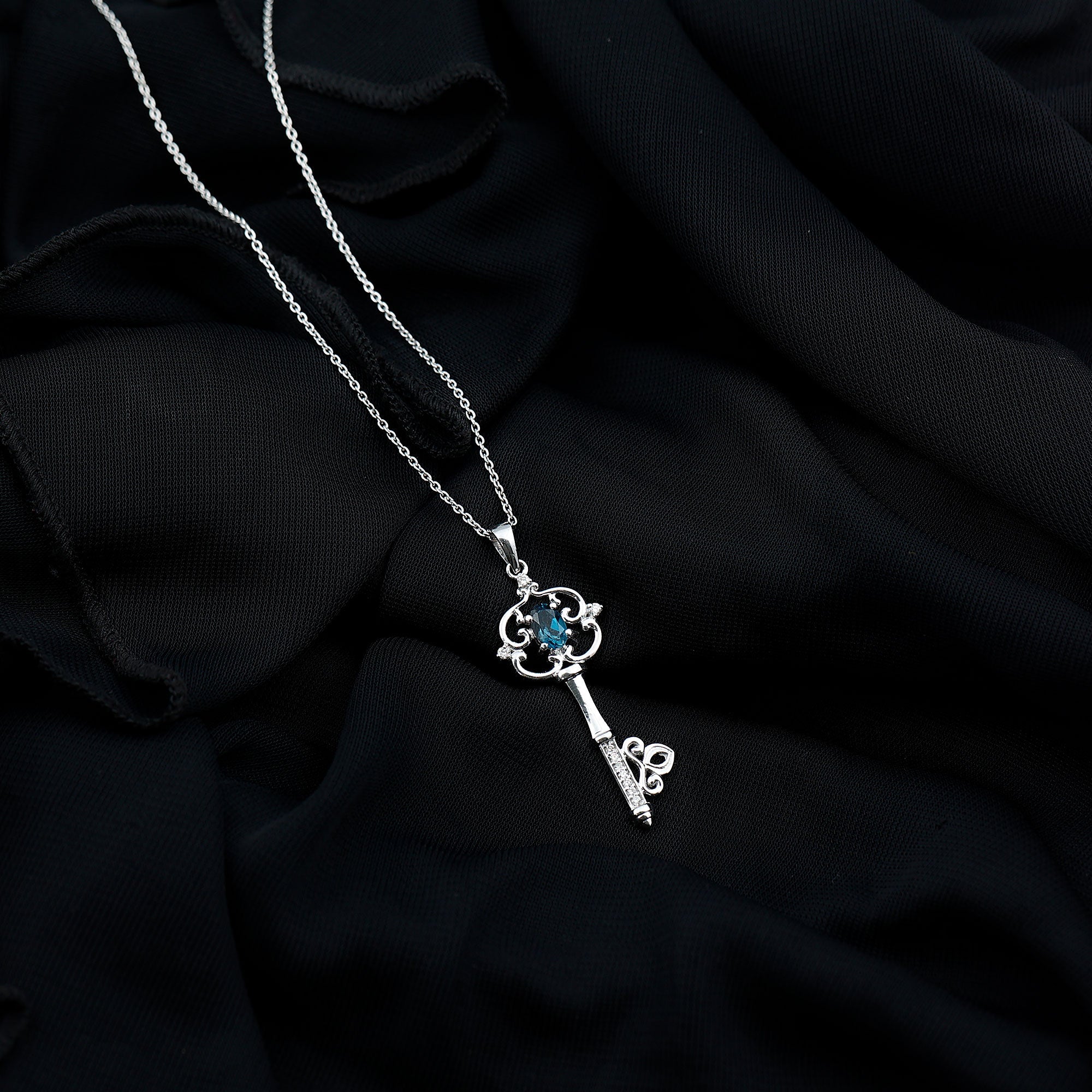 London Blue Topaz and Diamond Vintage Key Necklace