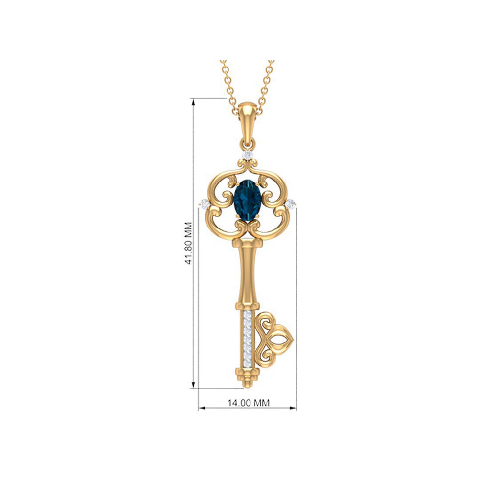 London Blue Topaz and Diamond Vintage Key Necklace