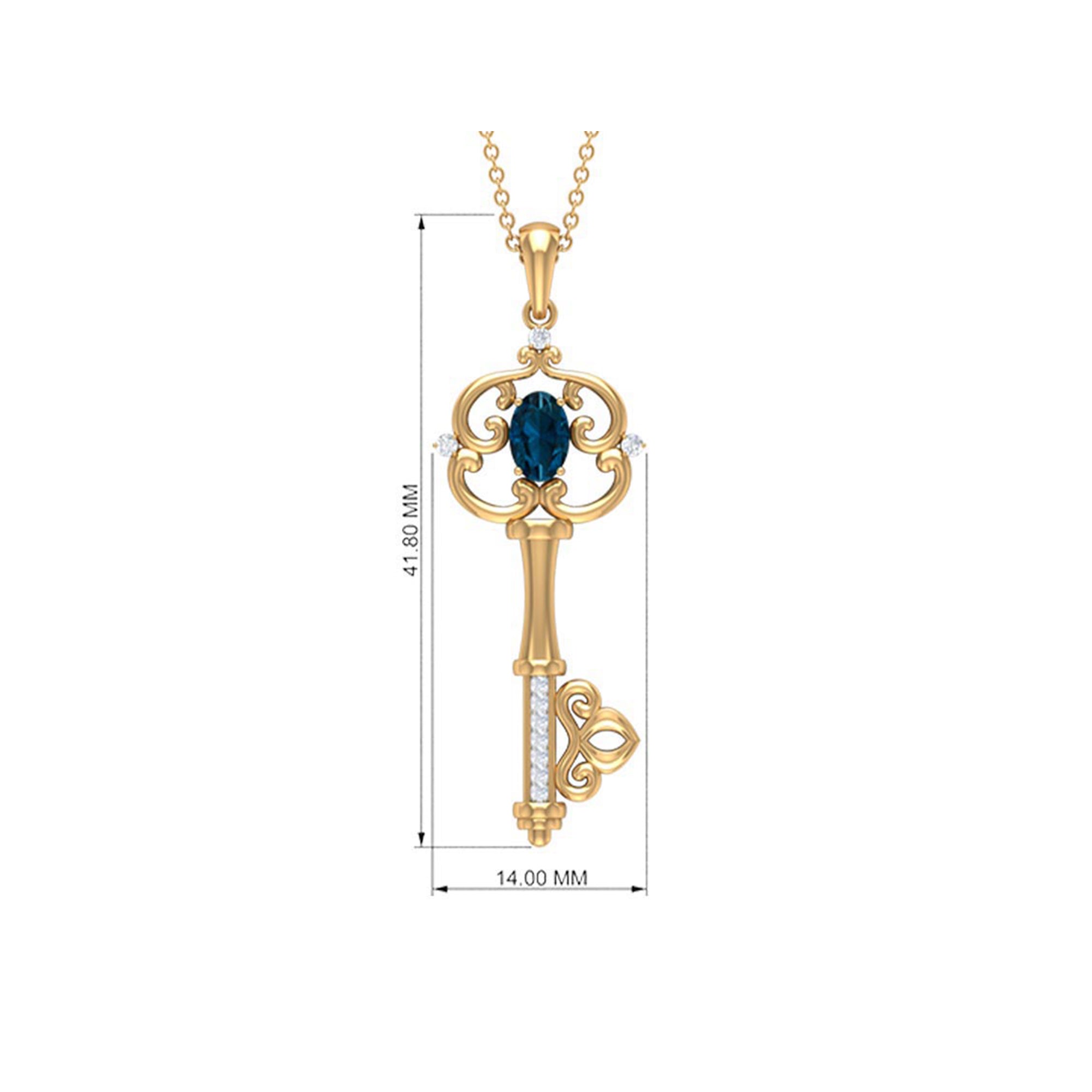 London Blue Topaz and Diamond Vintage Key Necklace