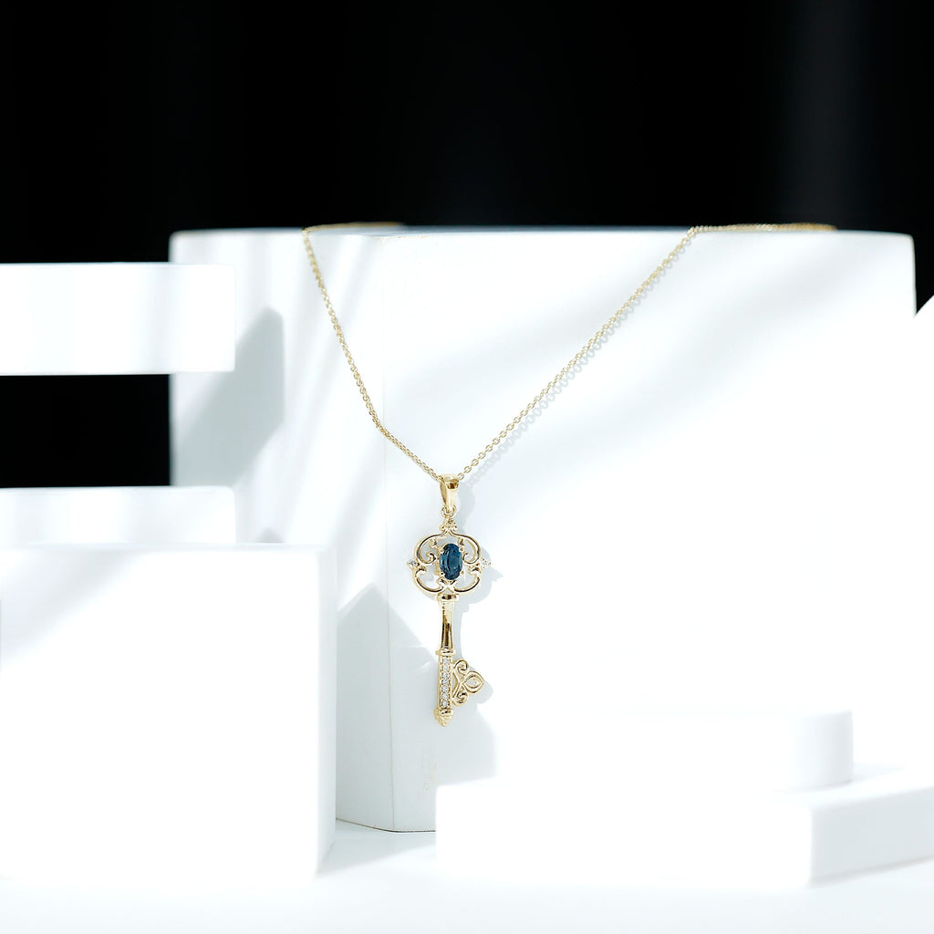 London Blue Topaz and Diamond Vintage Key Necklace
