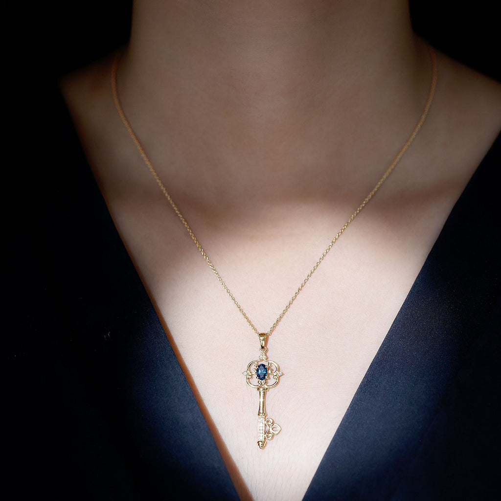 London Blue Topaz and Diamond Vintage Key Necklace