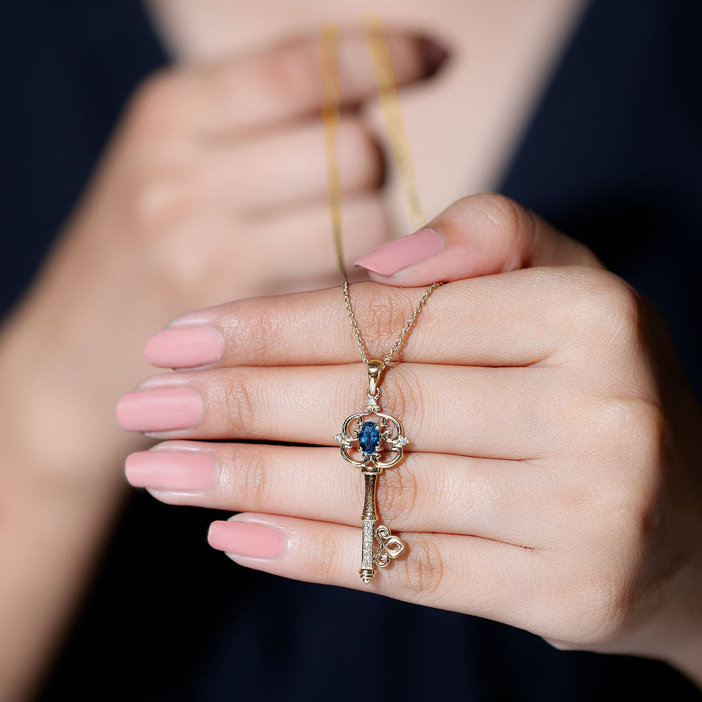 London Blue Topaz and Diamond Vintage Key Necklace