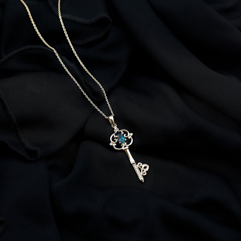 London Blue Topaz and Diamond Vintage Key Necklace