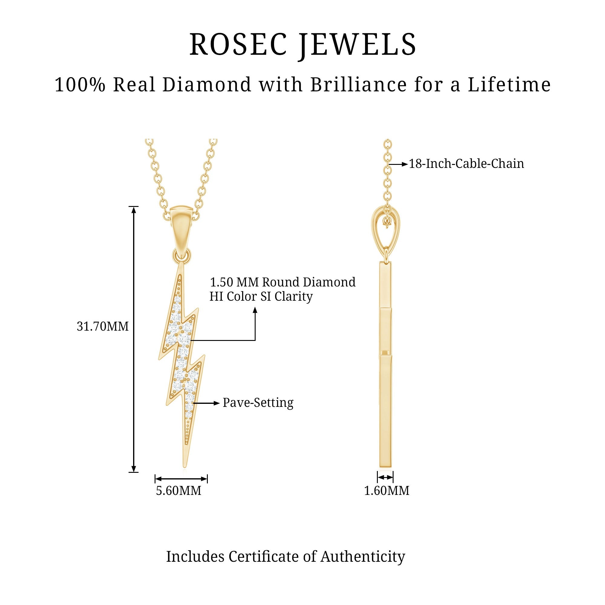 Natural Diamond Lightning Bolt Necklace for Her