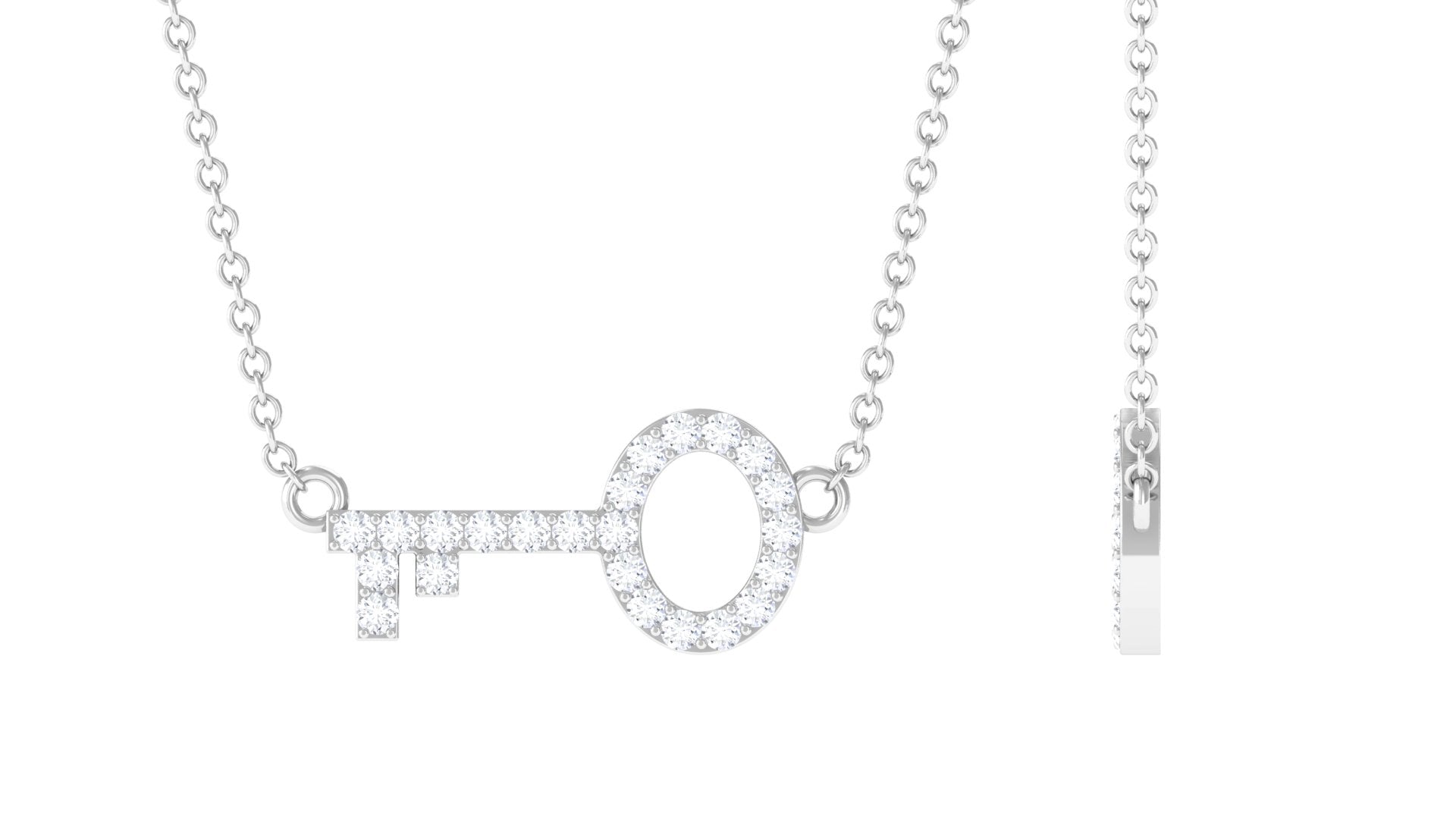 Natural Diamond Sideways Key Necklace