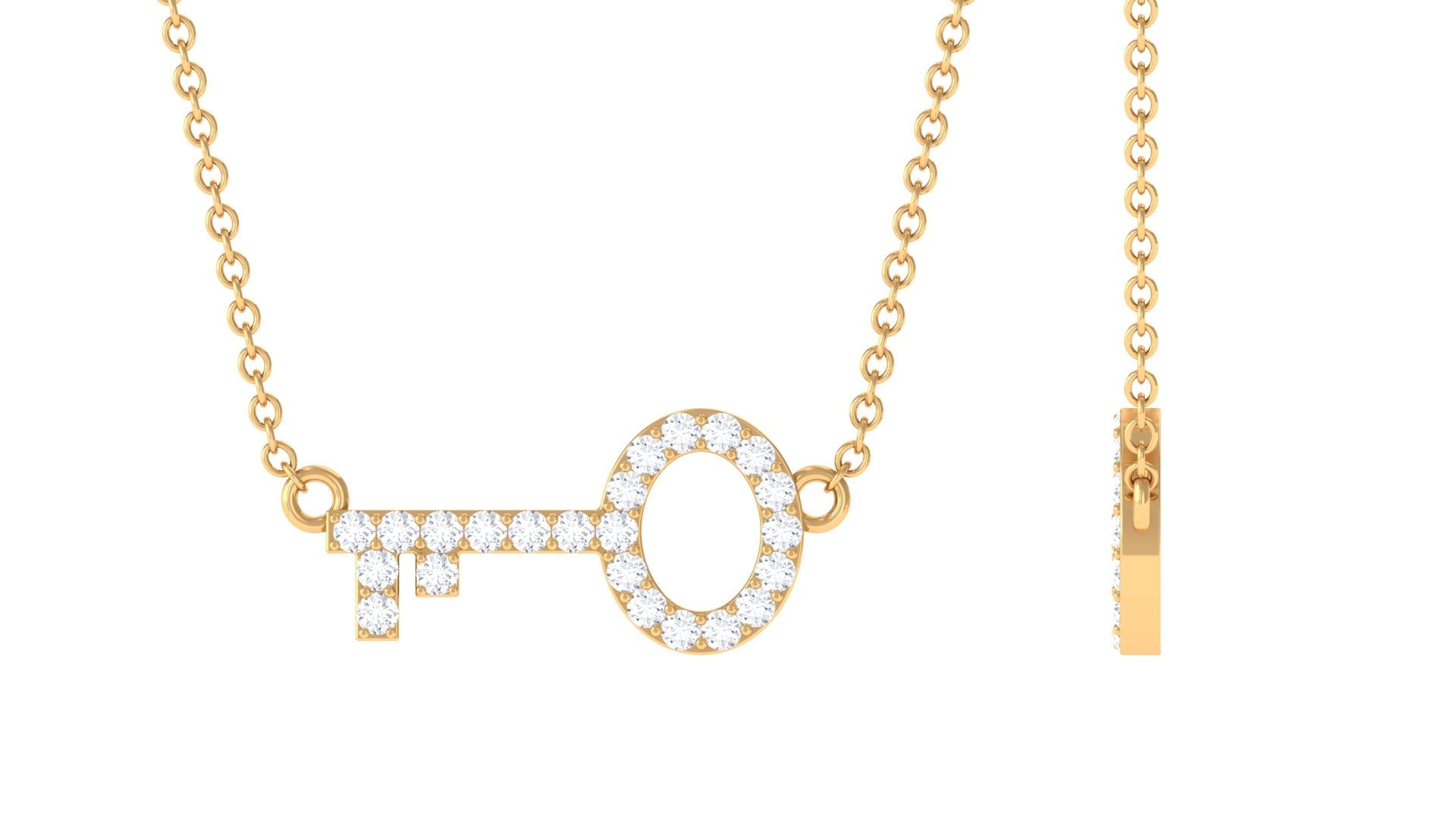 Natural Diamond Sideways Key Necklace