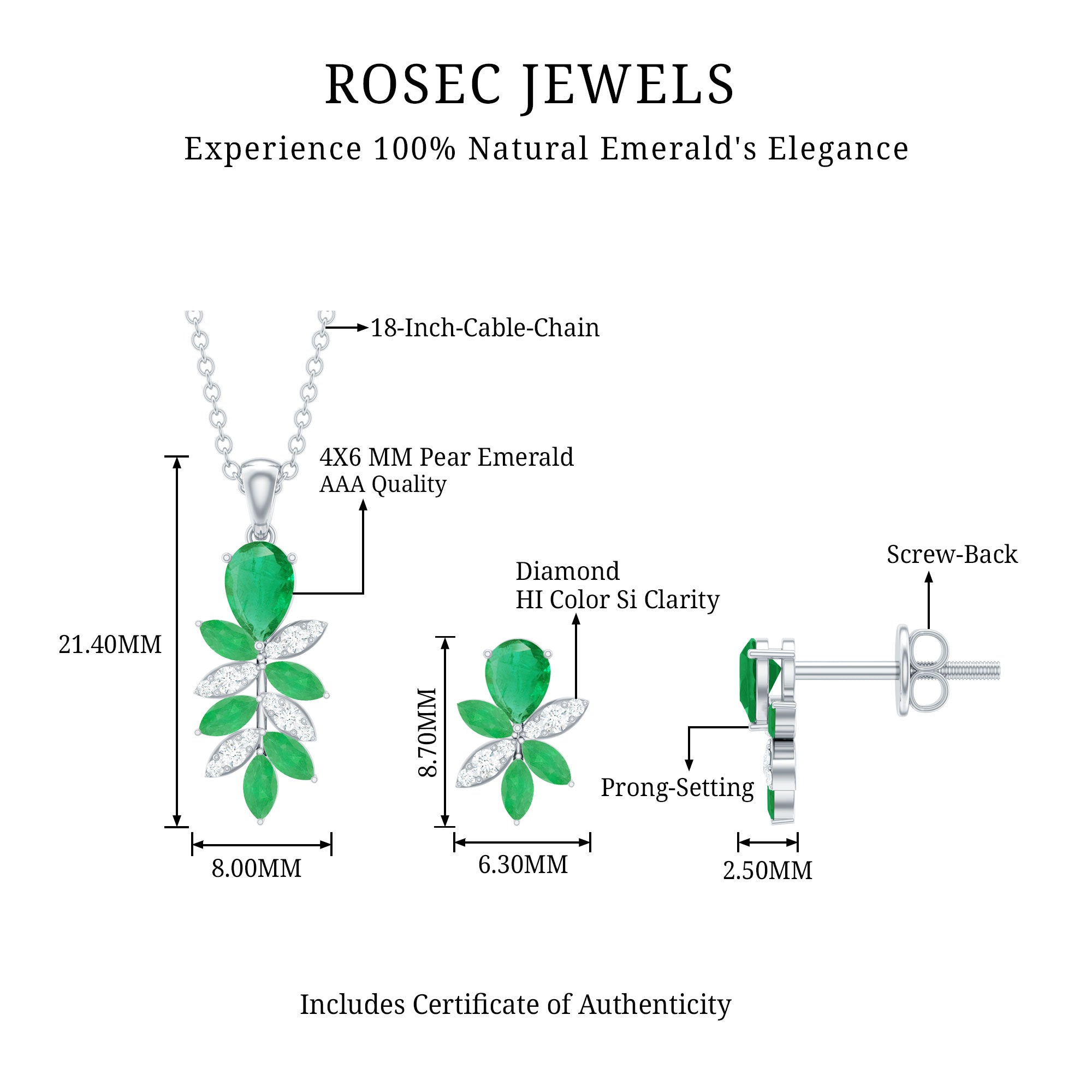 Nature Inspired Emerald and Diamond Dangle jewelry Set