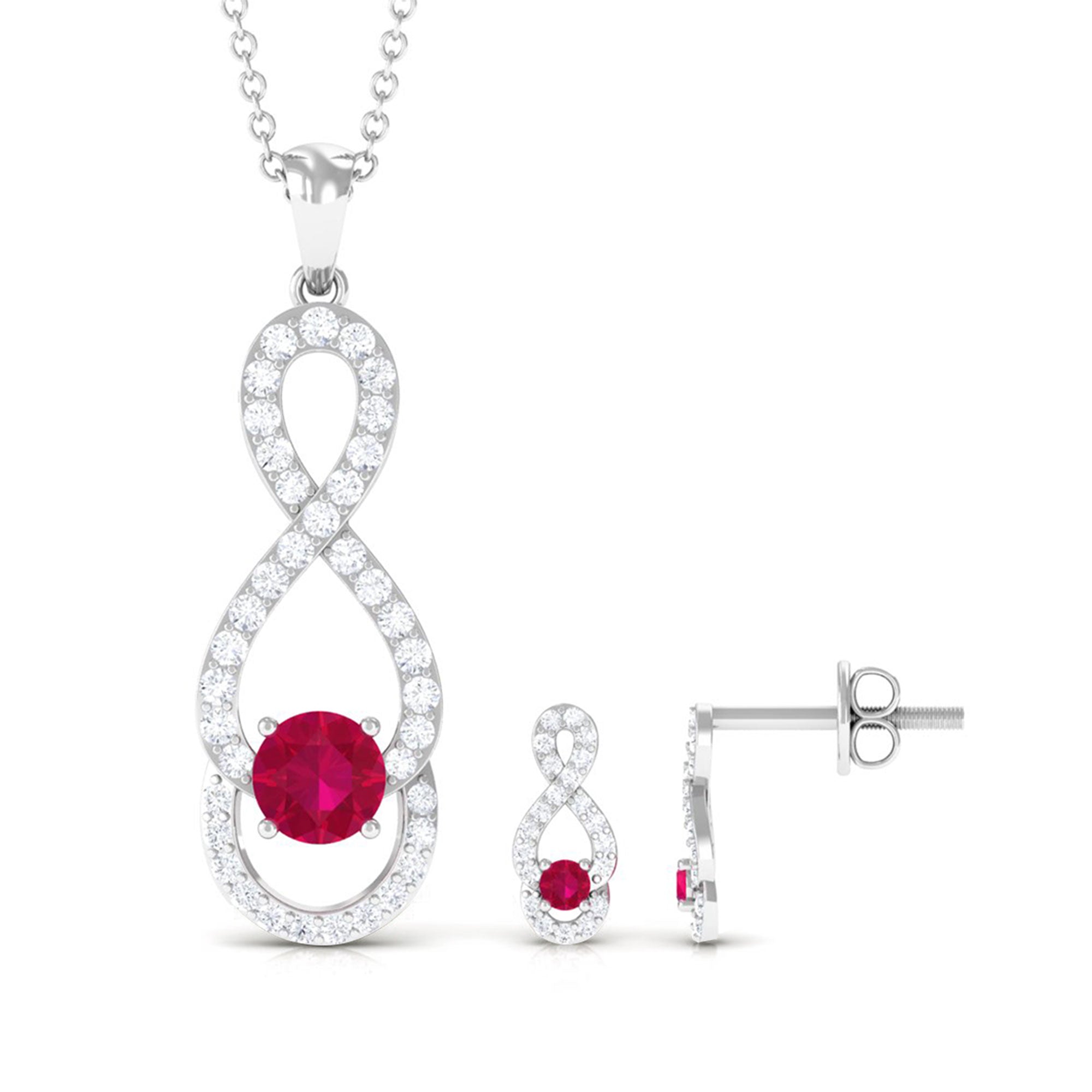 Round Ruby Infinity jewelry Set with Diamond
