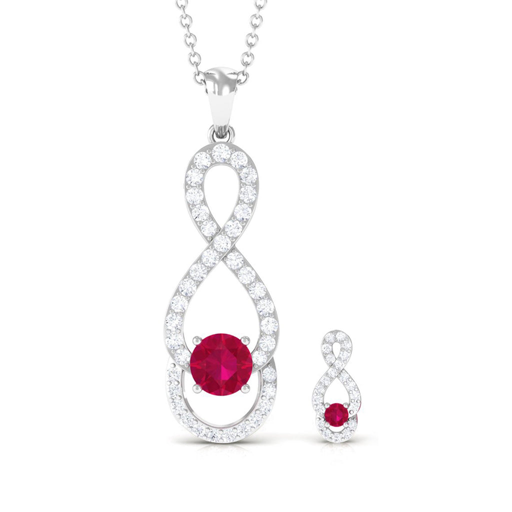 Round Ruby Infinity jewelry Set with Diamond