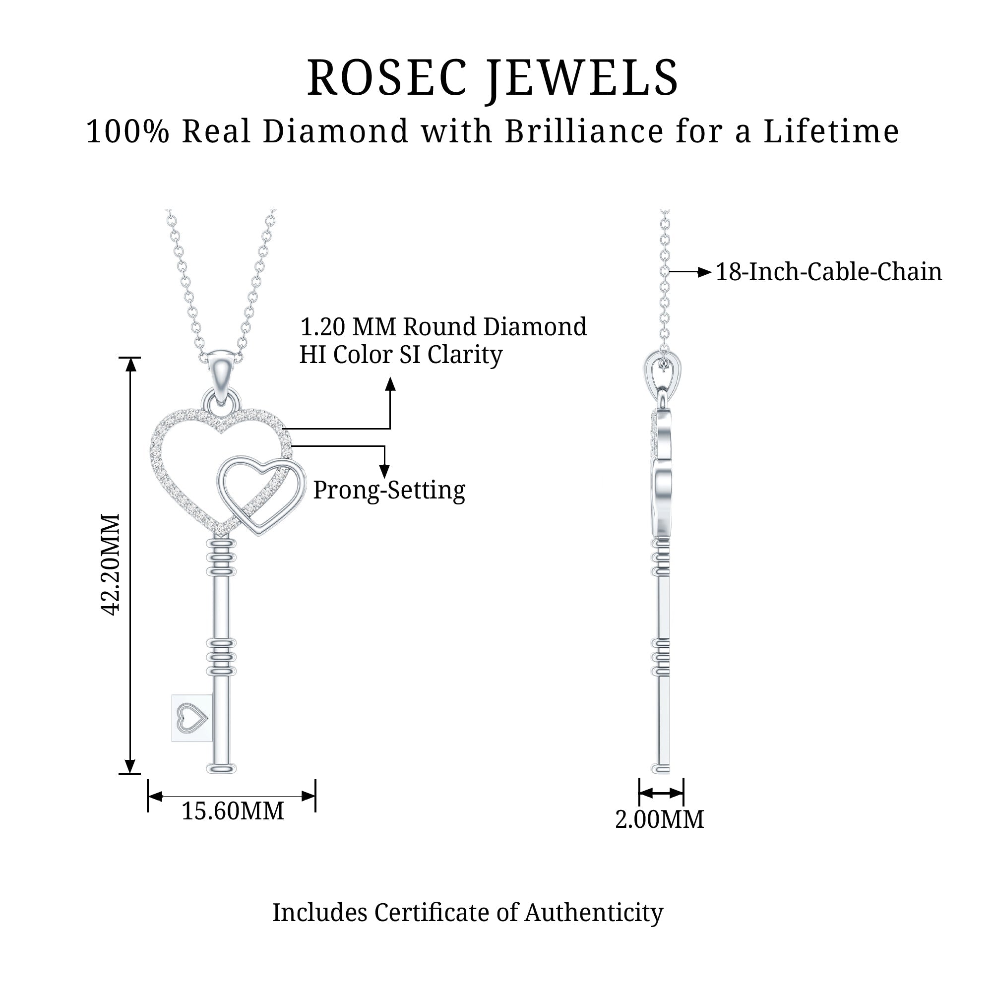 Diamond Key To My Heart Necklace for Women