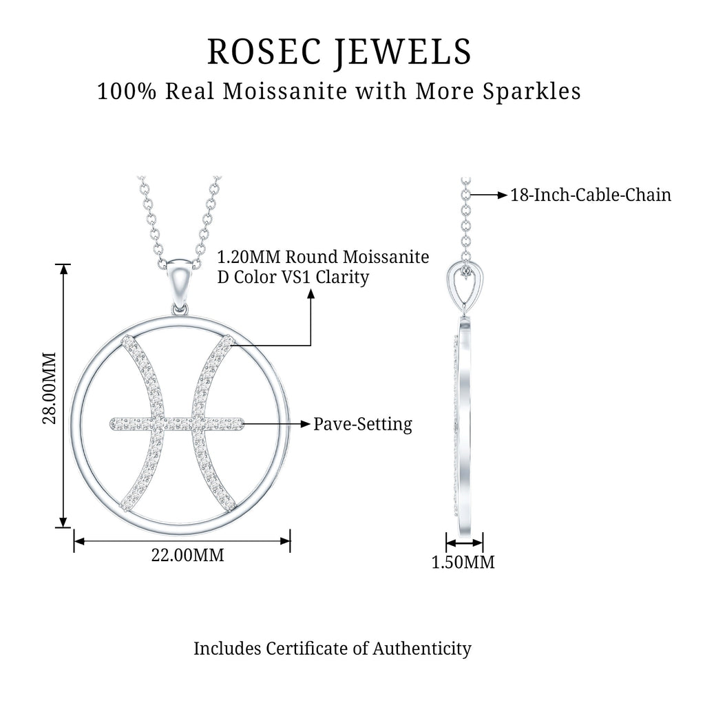 Certified Moissanite Pisces Zodiac Sign Pendant Necklace