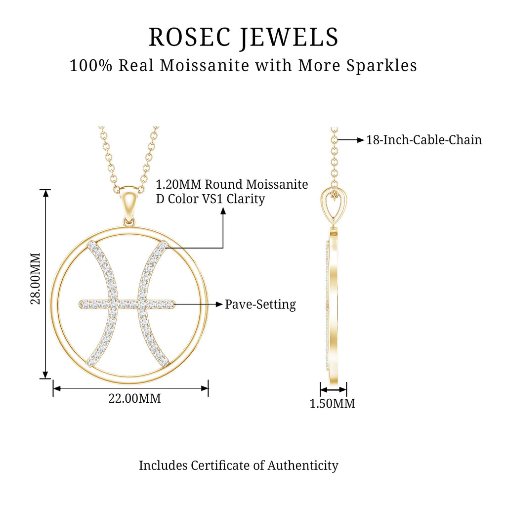 Certified Moissanite Pisces Zodiac Sign Pendant Necklace
