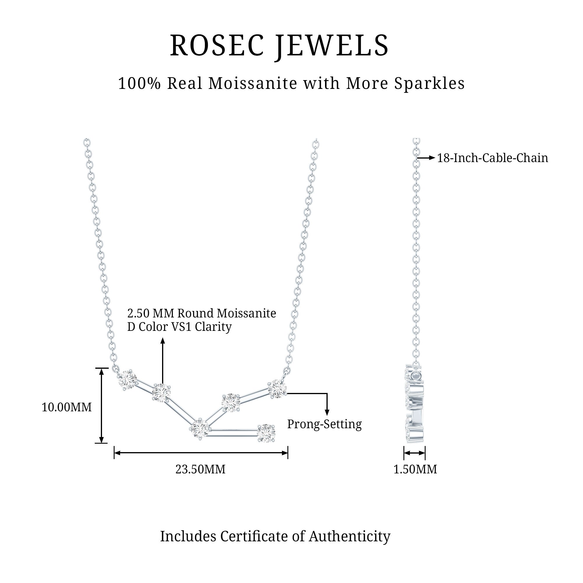 Moissanite Constellation Taurus Zodiac Sign Necklace