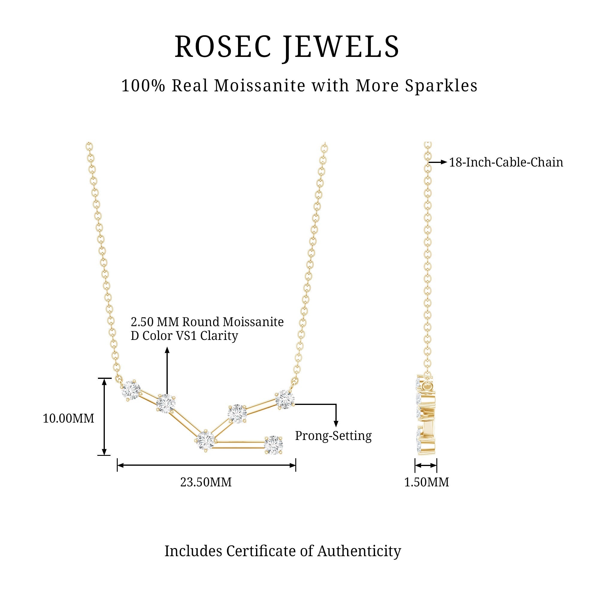 Moissanite Constellation Taurus Zodiac Sign Necklace