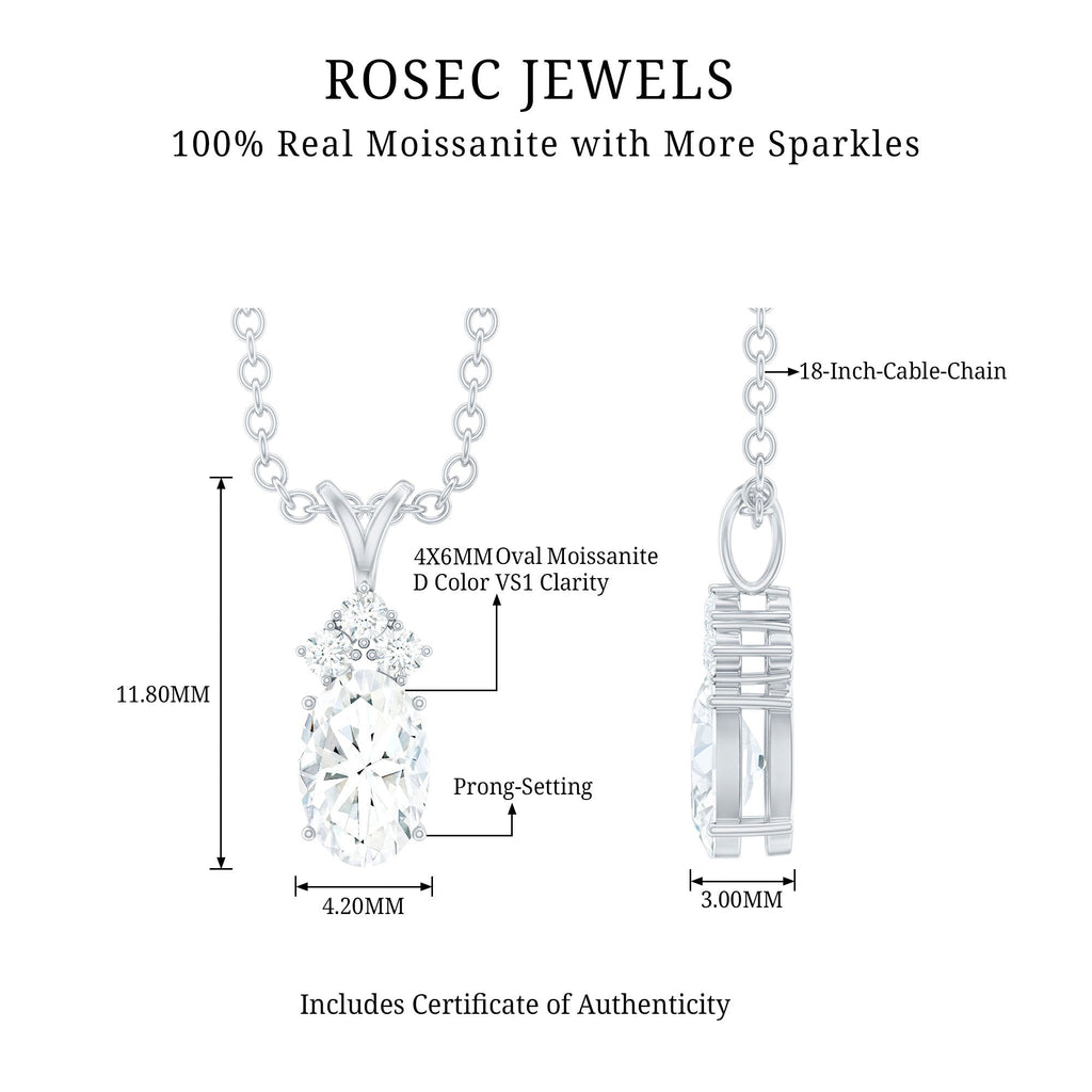 Oval and Round Cut Moissanite Pendant Necklace for Women