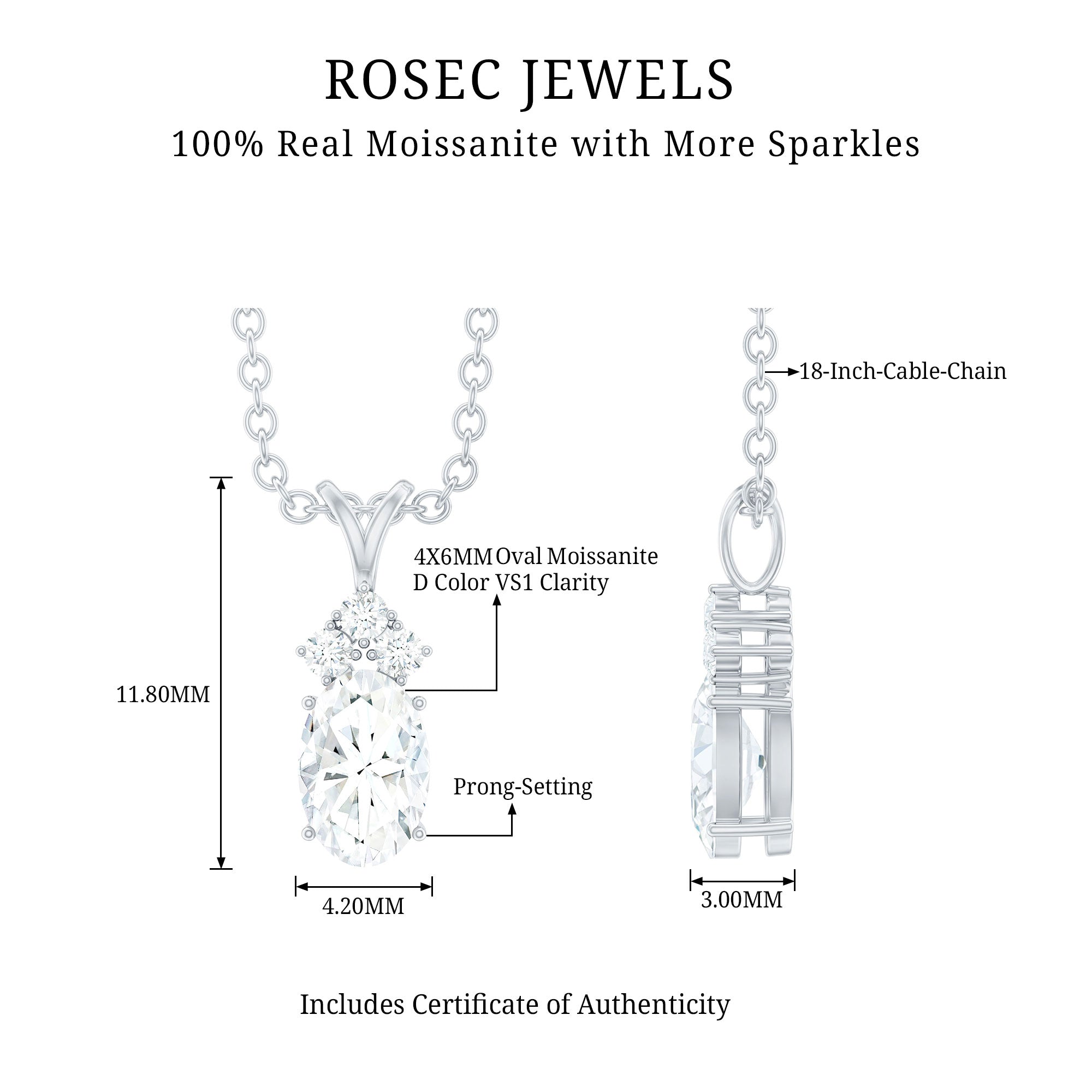 Oval and Round Cut Moissanite Pendant Necklace for Women