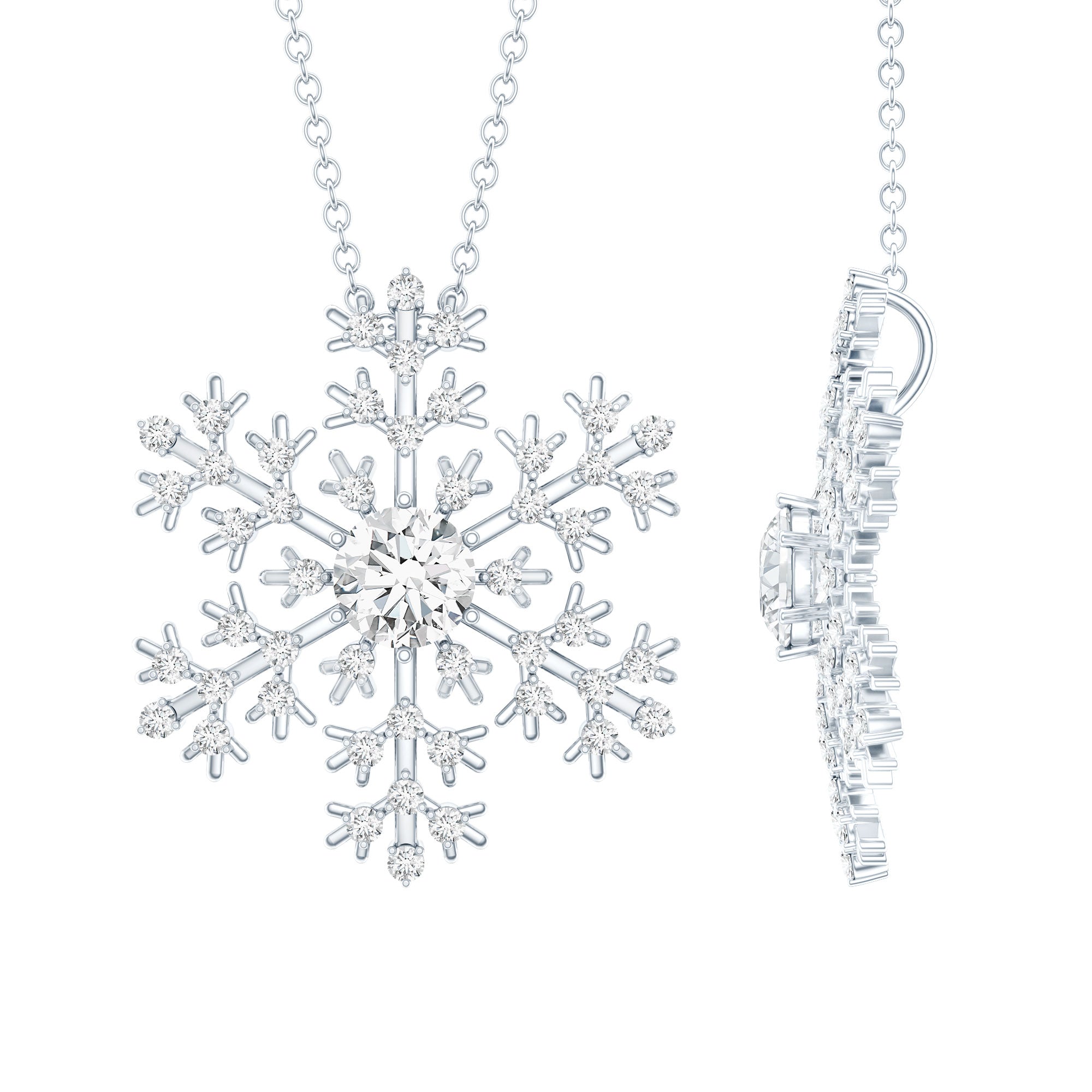 Certified Moissanite Snowflake Pendant Necklace With Chain