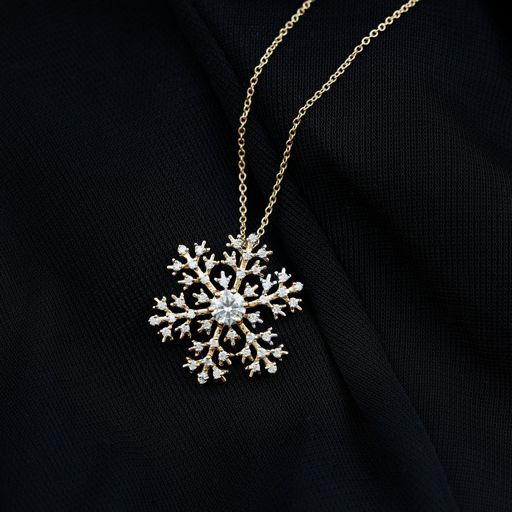 Certified Moissanite Snowflake Pendant Necklace With Chain