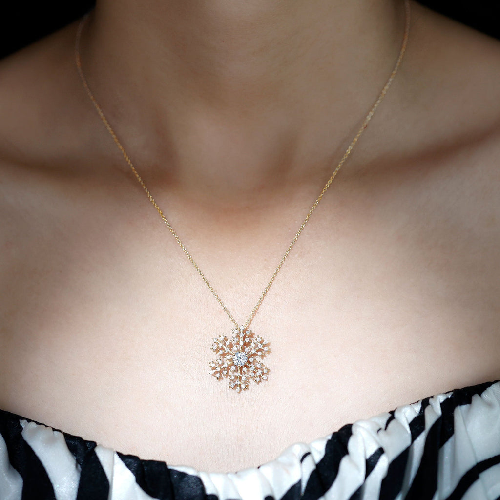 Certified Moissanite Snowflake Pendant Necklace With Chain