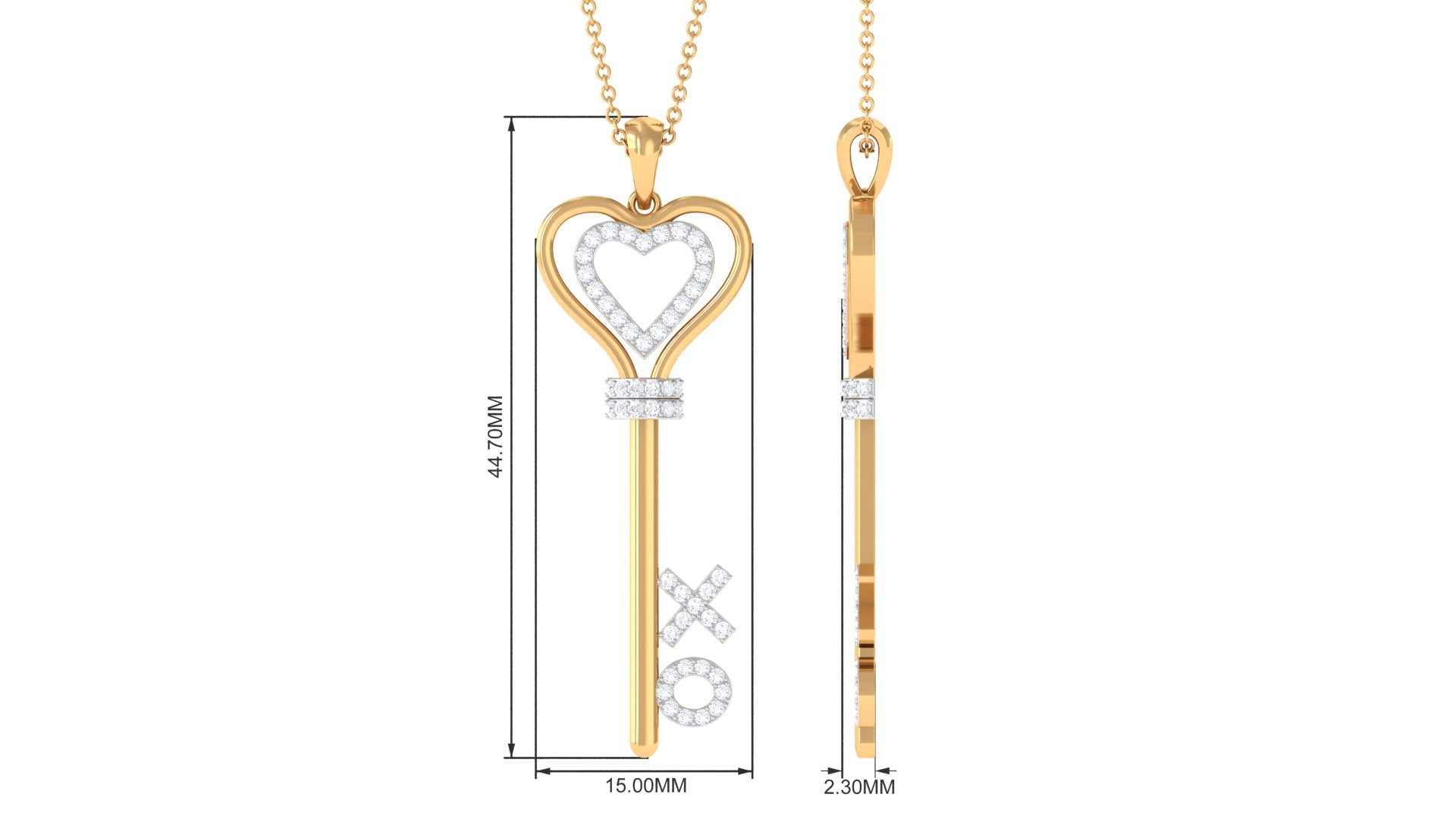 Certified Moissanite Double Heart Key Pendant with XO