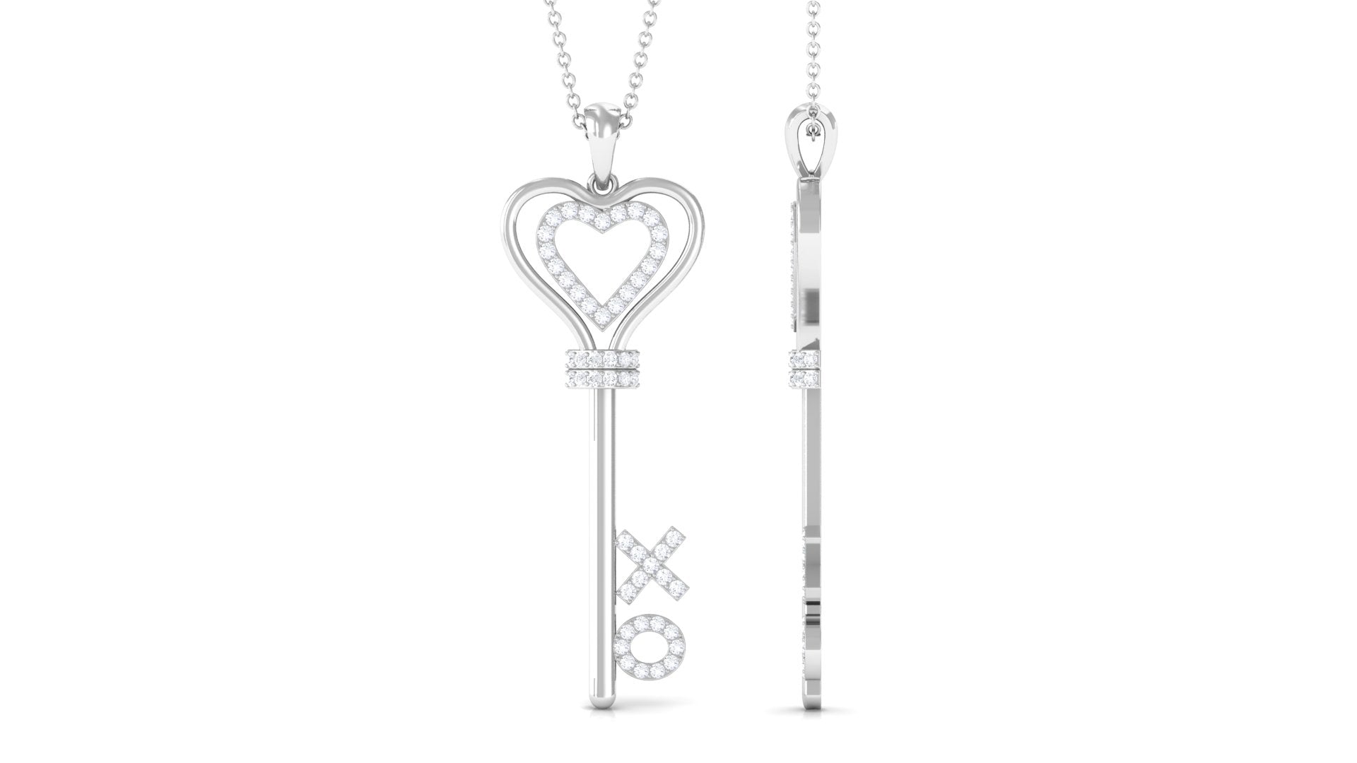 Certified Moissanite Double Heart Key Pendant with XO