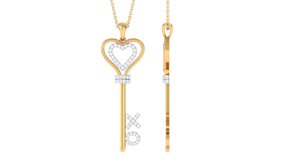 Certified Moissanite Double Heart Key Pendant with XO