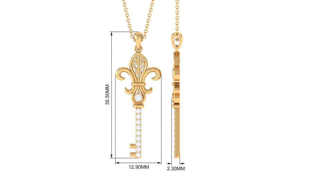 Moissanite Vintage Inspired Key Pendant Necklace