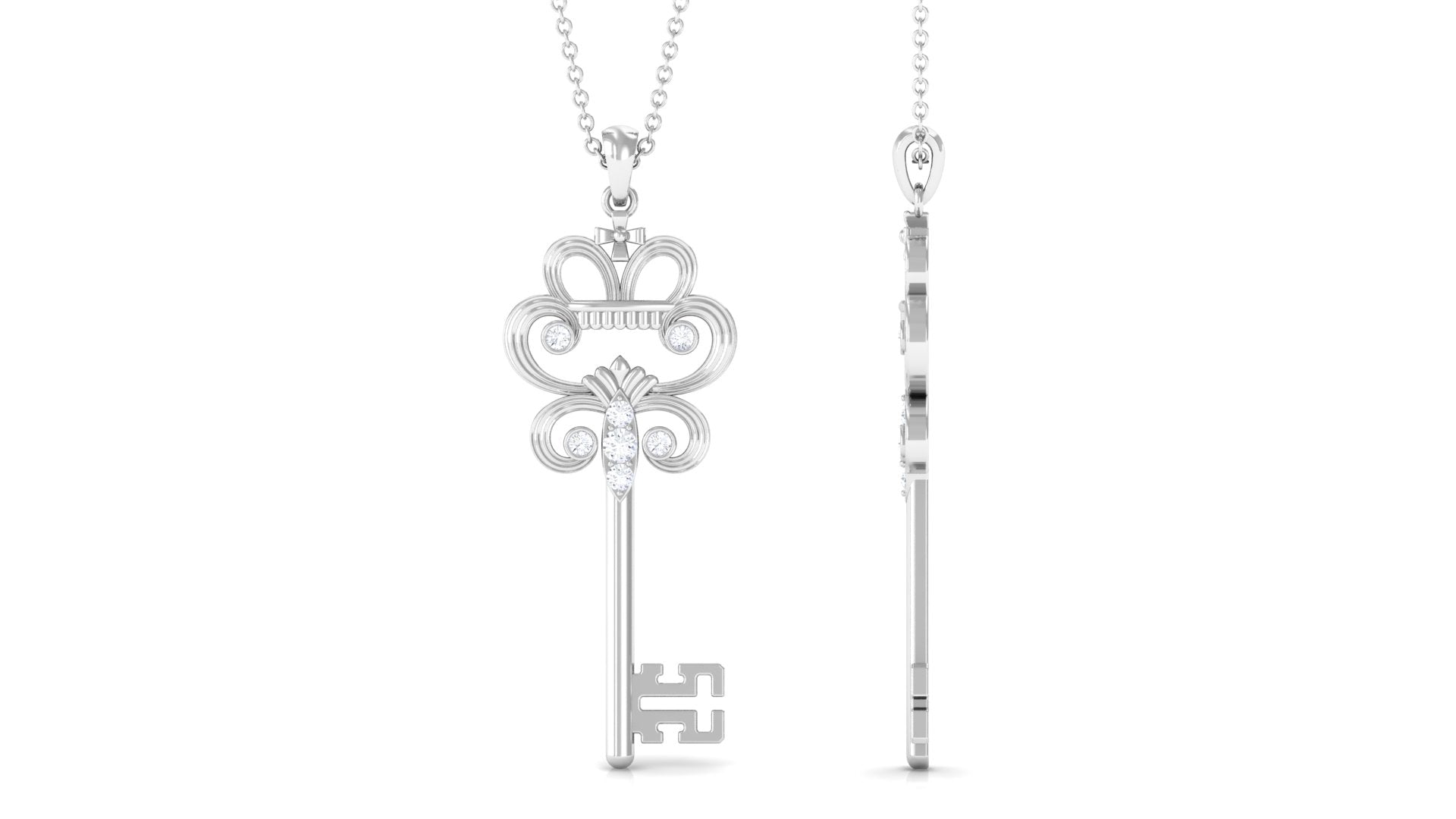 Certified Moissanite Vintage Inspired Key Pendant Necklace