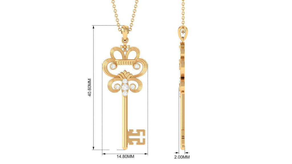 Certified Moissanite Vintage Inspired Key Pendant Necklace