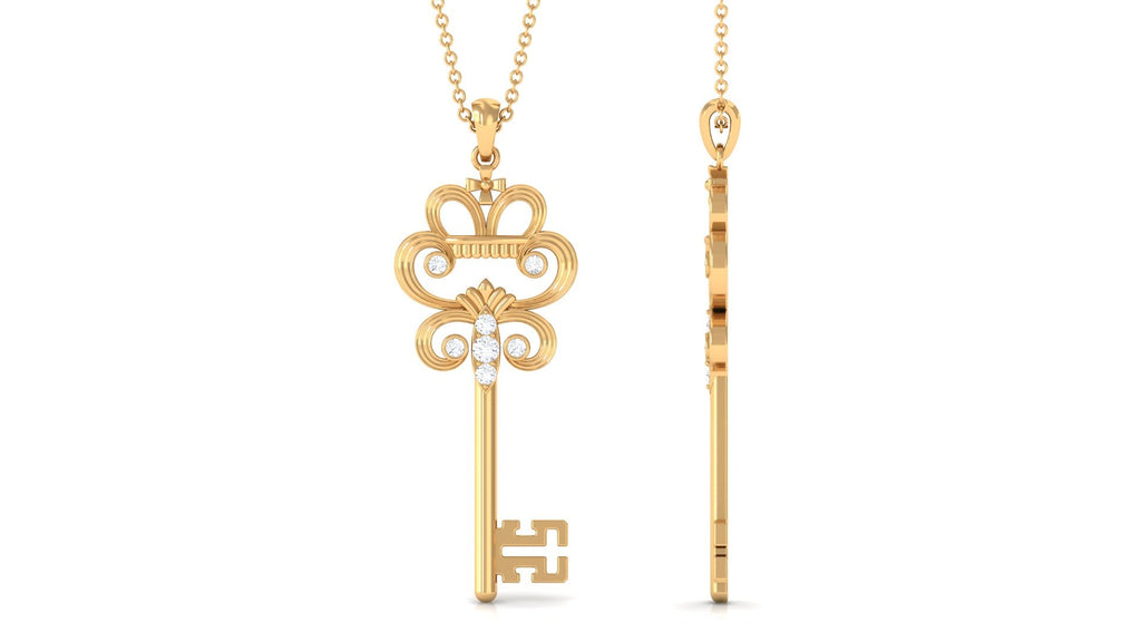 Certified Moissanite Vintage Inspired Key Pendant Necklace