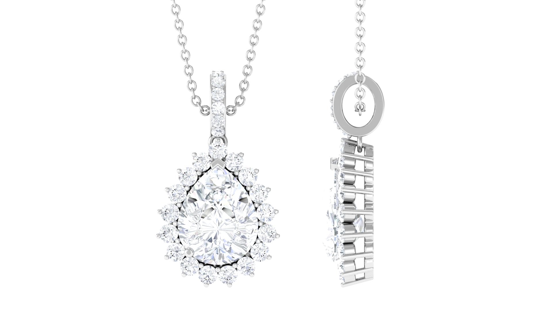2.6 Carat Certified Moissanite Teardrop Wedding Necklace with Halo
