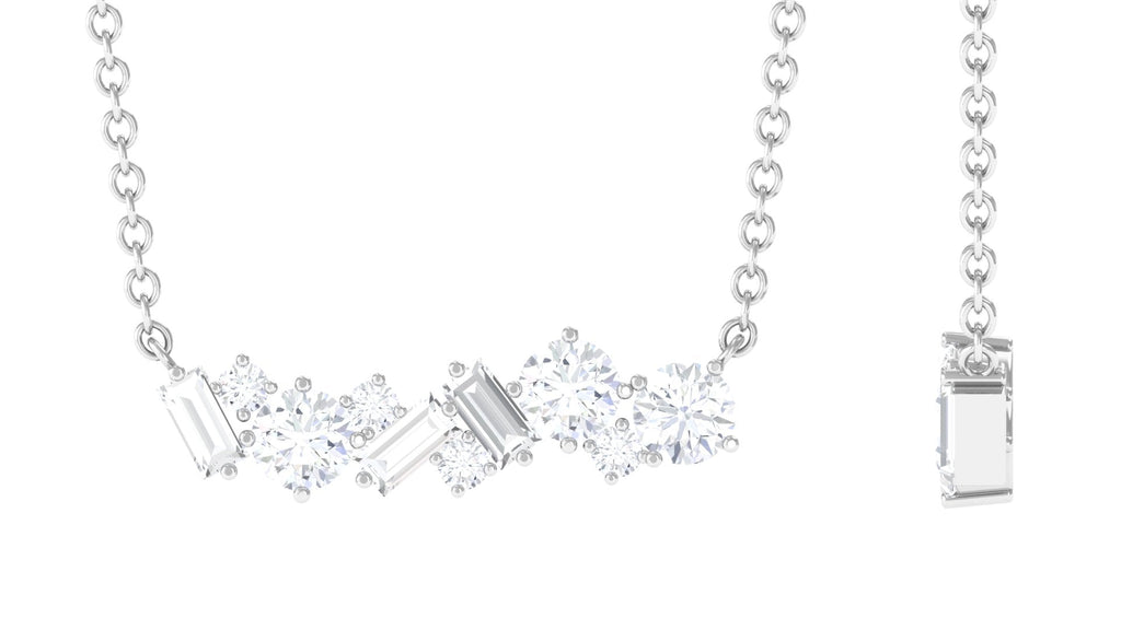 1.5 Ctw Round and Baguette Cut Moissanite Cluster Bar Necklace