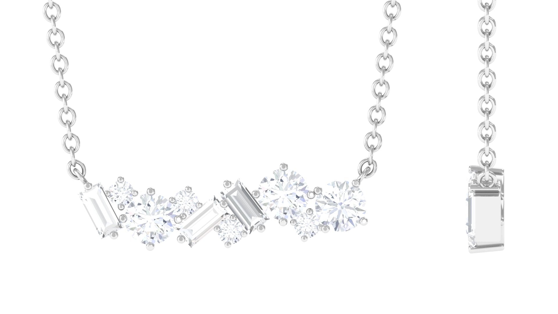 1.5 Ctw Round and Baguette Cut Moissanite Cluster Bar Necklace