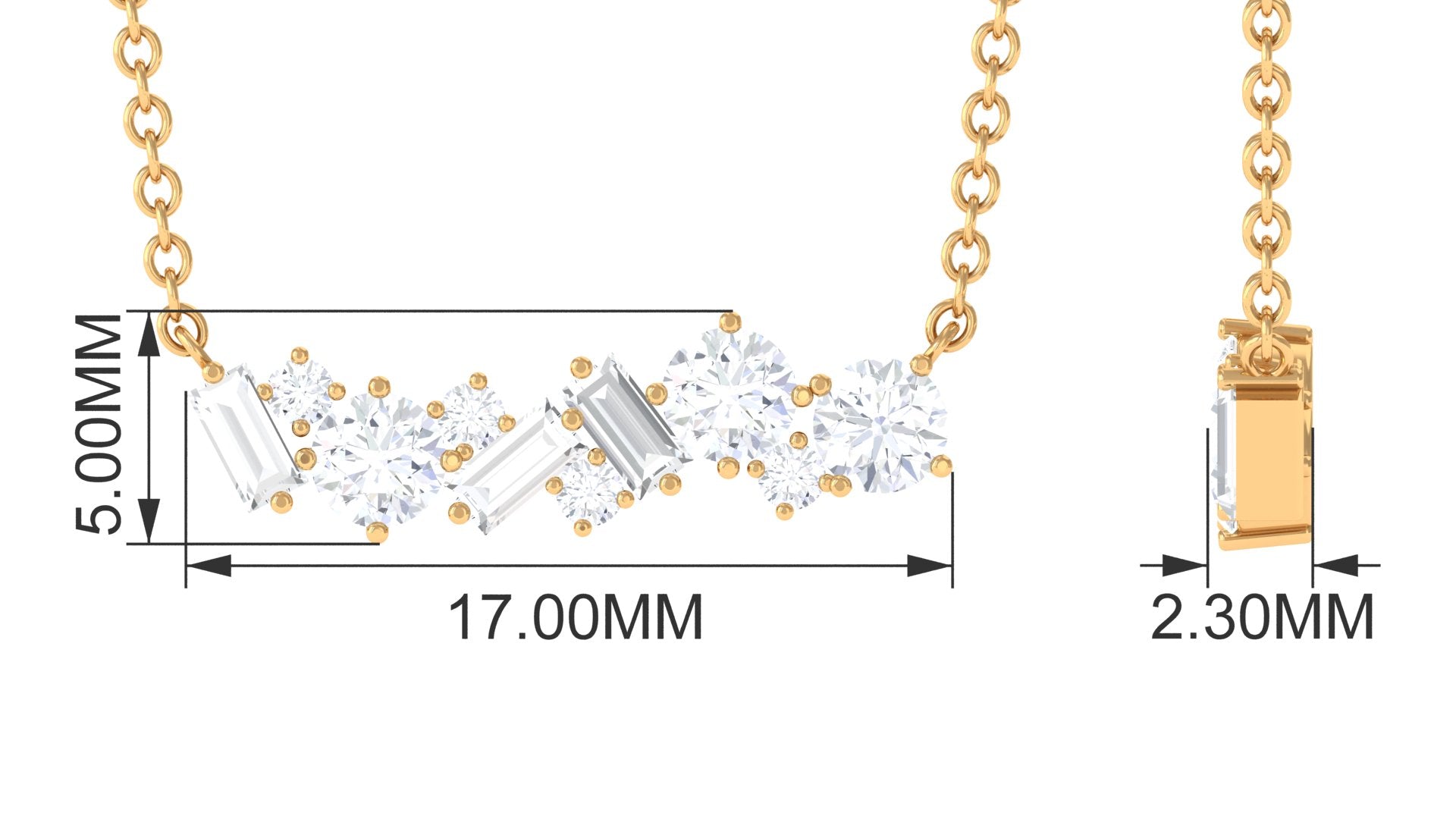 1.5 Ctw Round and Baguette Cut Moissanite Cluster Bar Necklace