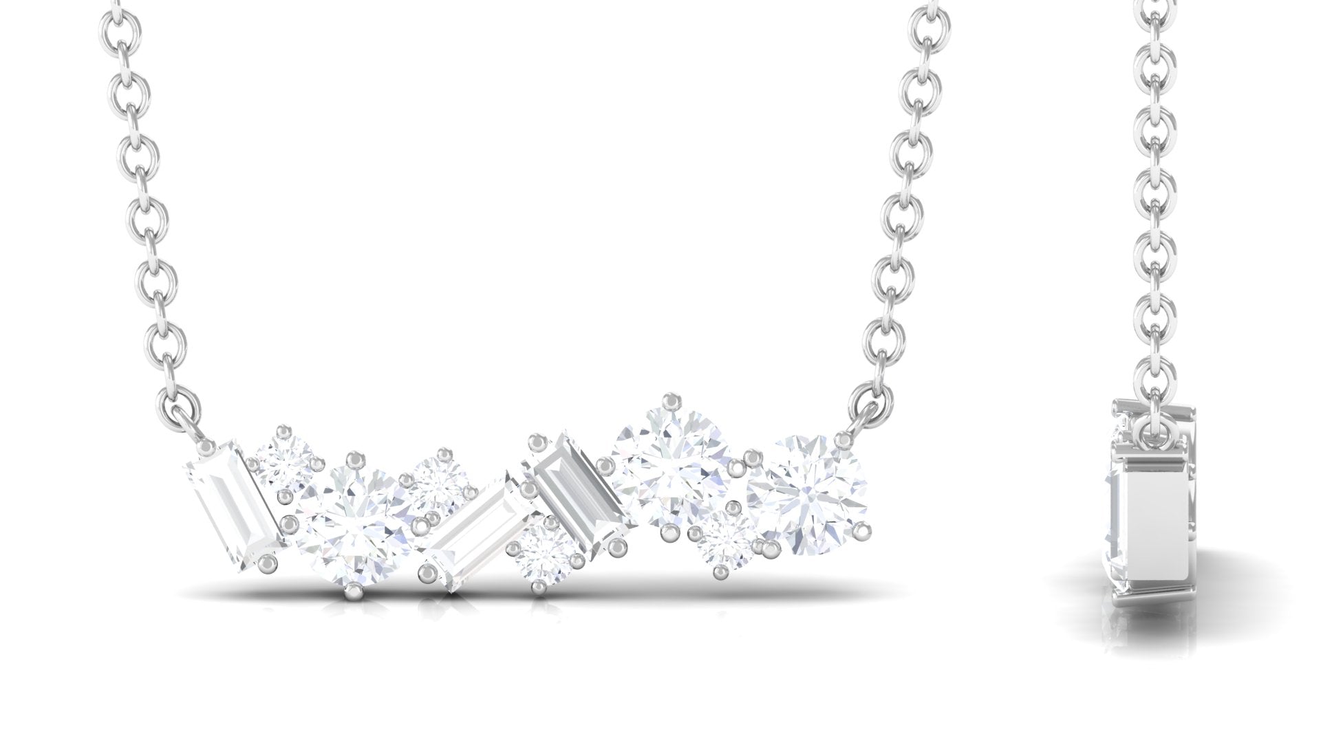 1.5 Ctw Round and Baguette Cut Moissanite Cluster Bar Necklace