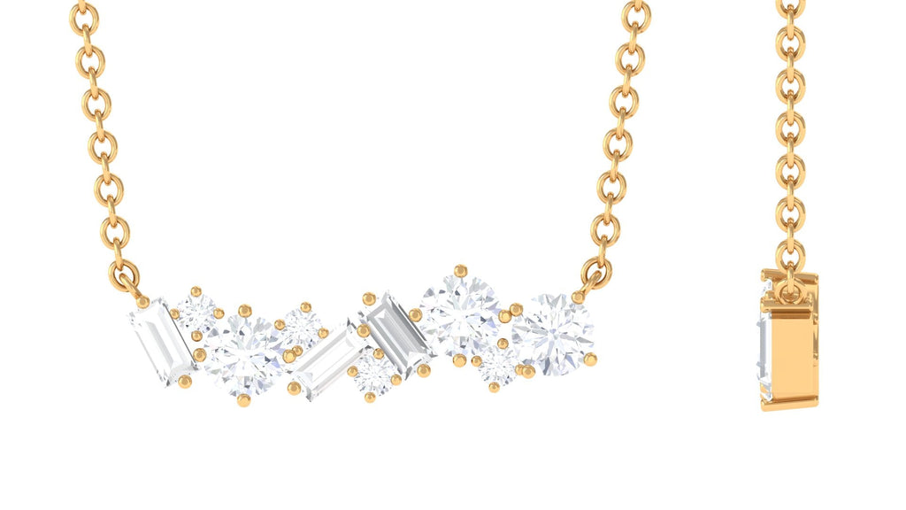 1.5 Ctw Round and Baguette Cut Moissanite Cluster Bar Necklace