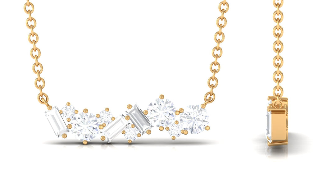 1.5 Ctw Round and Baguette Cut Moissanite Cluster Bar Necklace