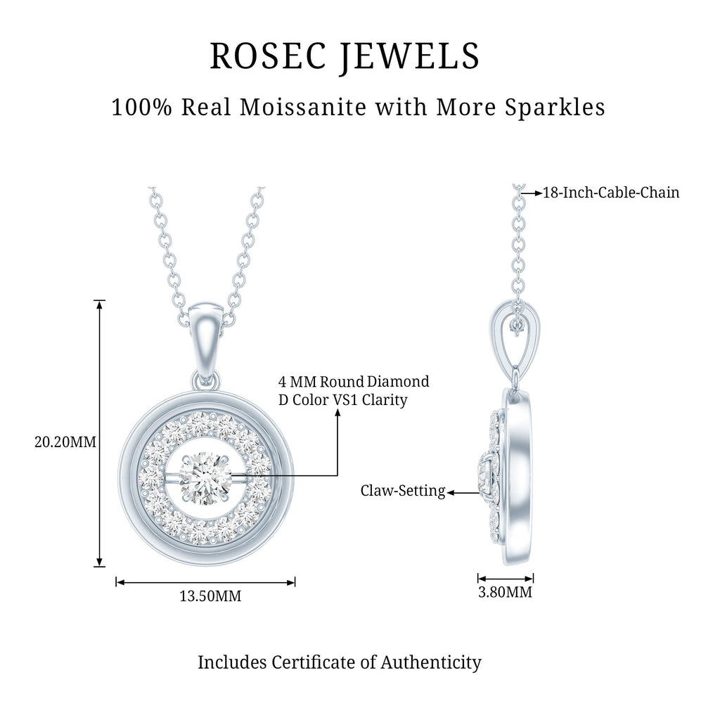 Certified Moissanite Classic Halo Pendant