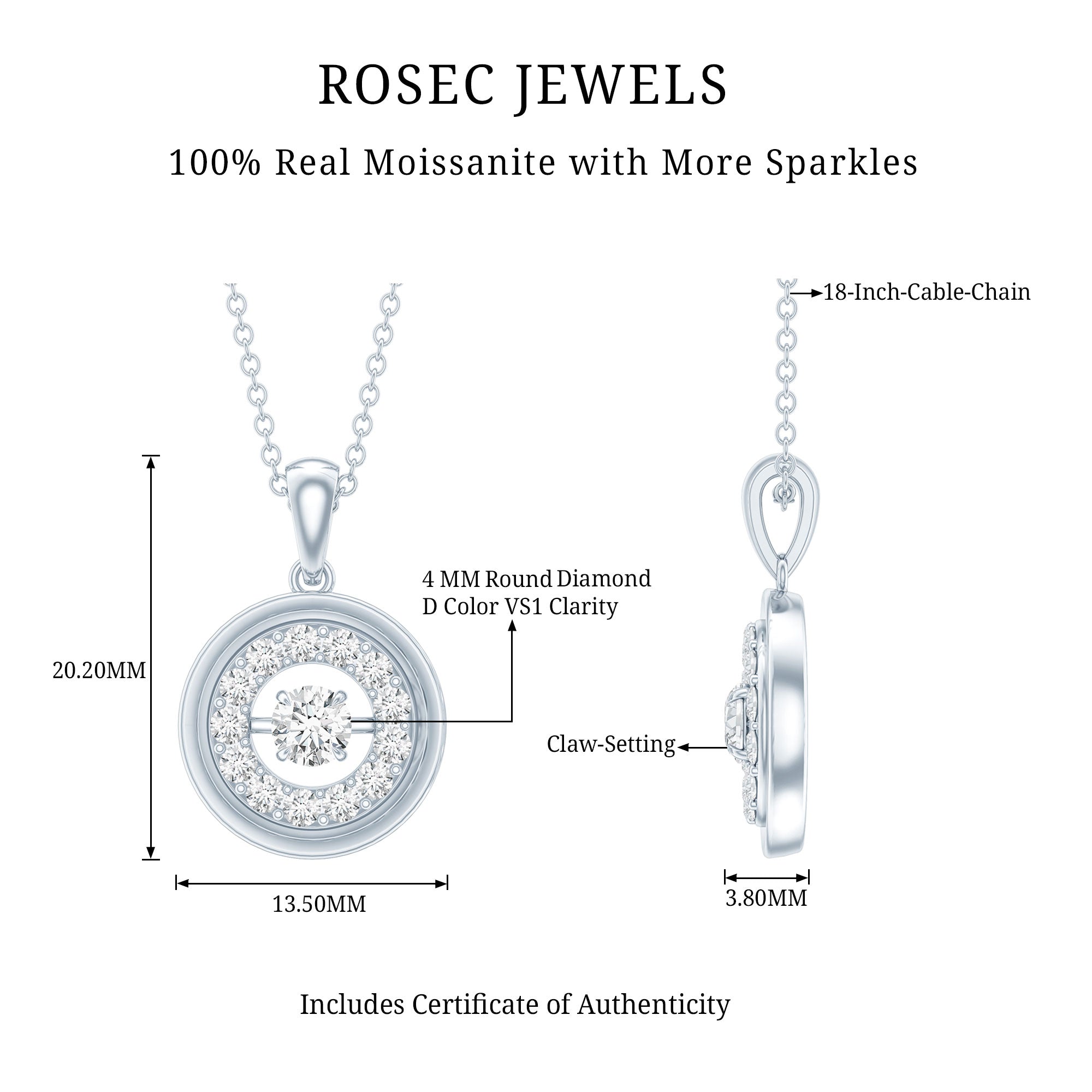 Certified Moissanite Classic Halo Pendant