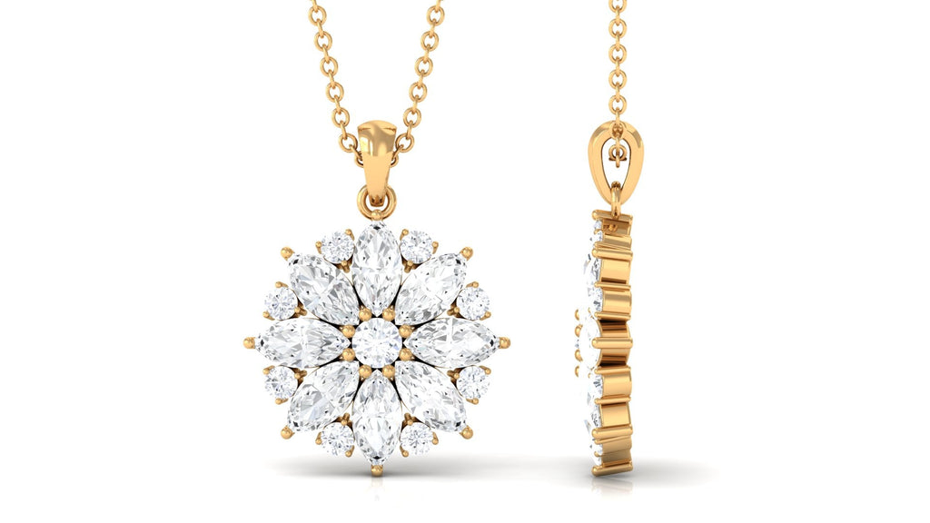 Round and Marquise Cut Moissanite Statement Flower Pendant