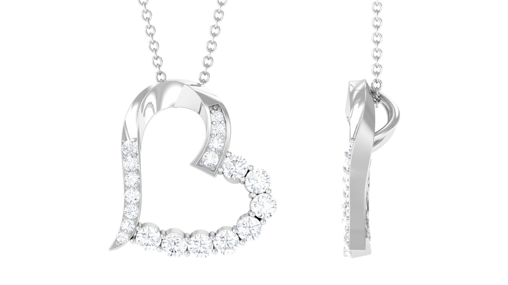 Round Cut Moissanite Open Heart Pendant in Prong Setting