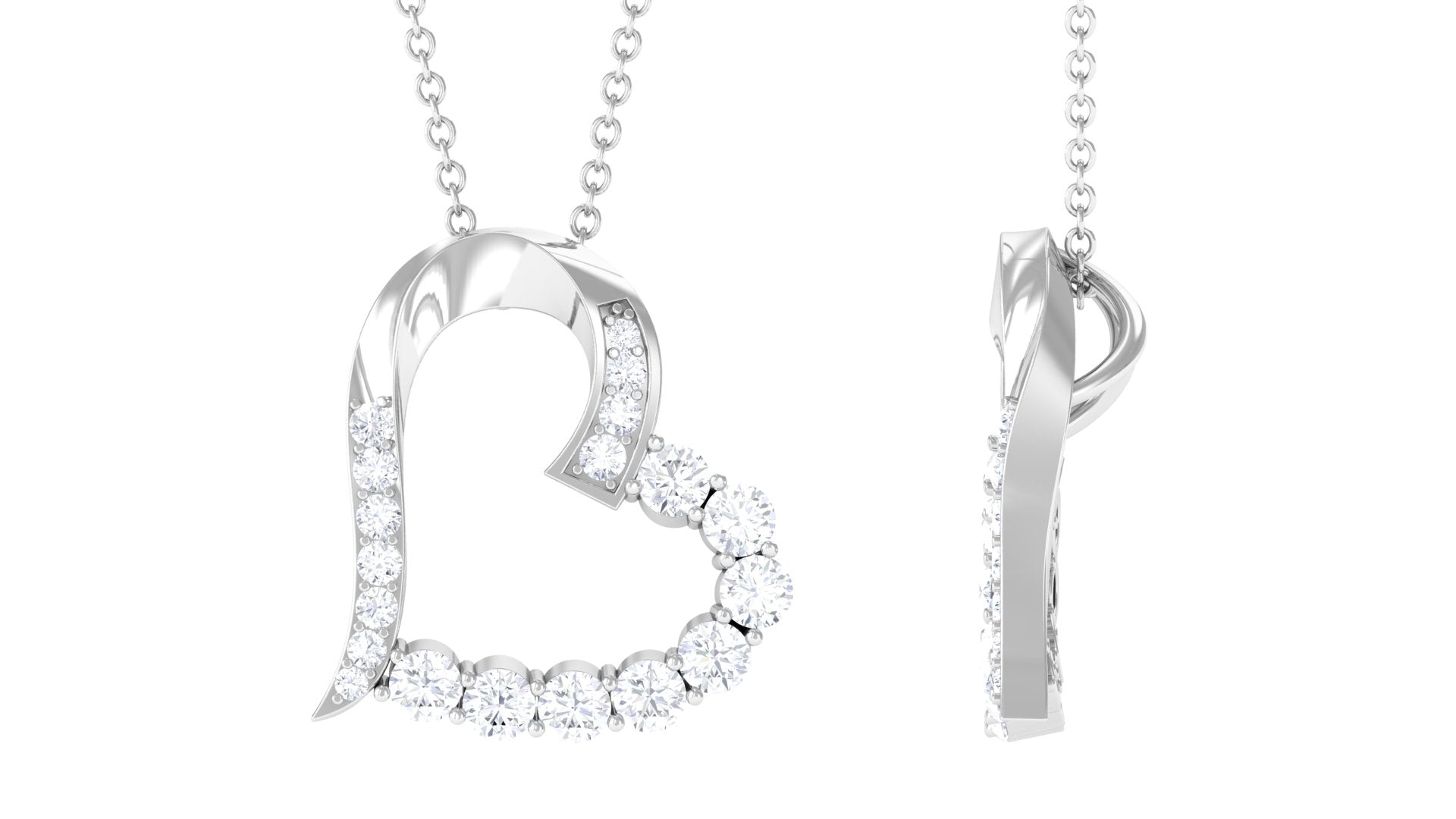Round Cut Moissanite Open Heart Pendant in Prong Setting