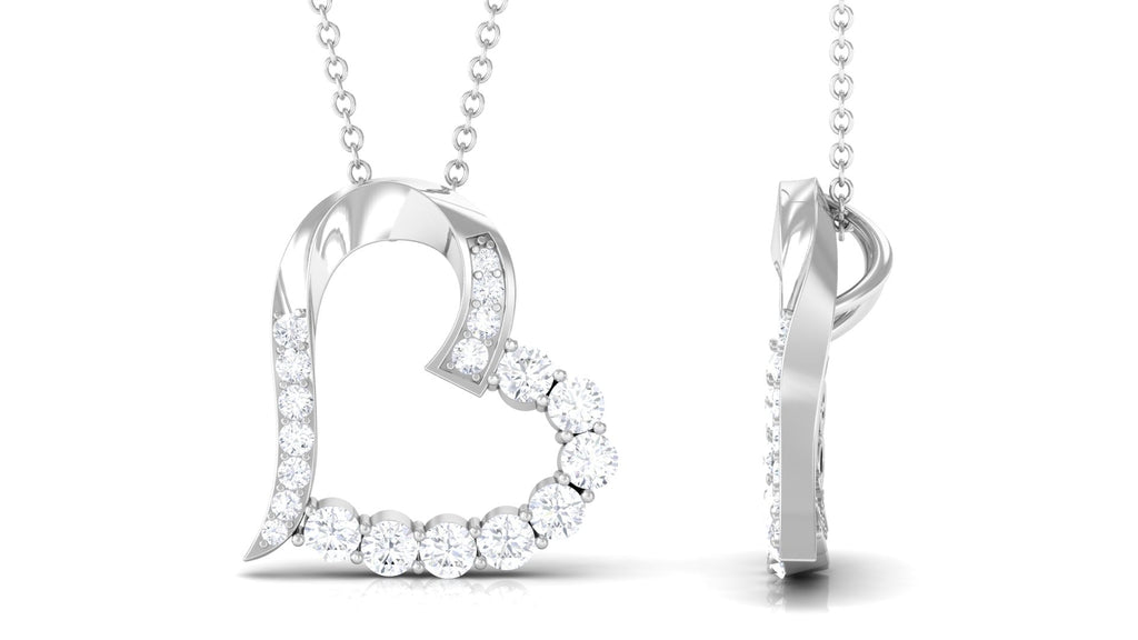 Round Cut Moissanite Open Heart Pendant in Prong Setting