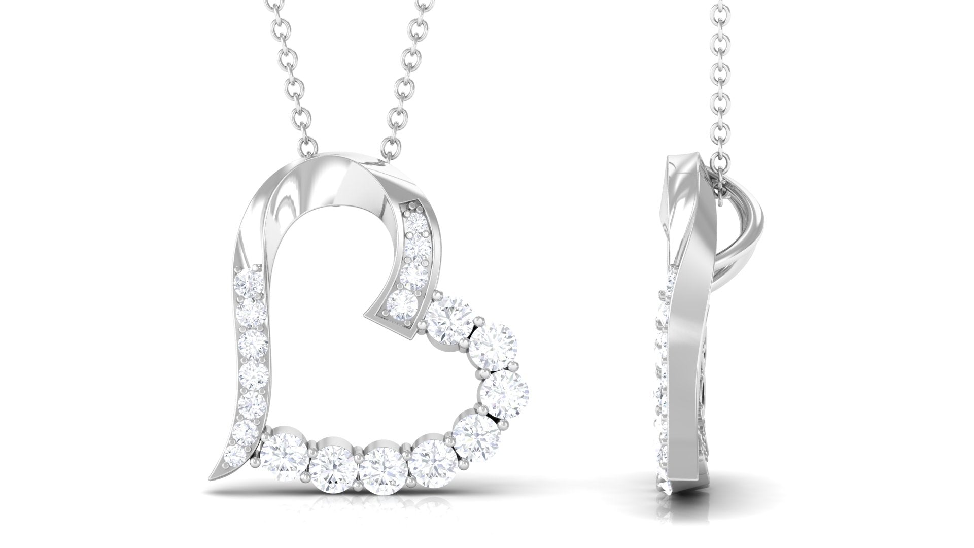 Round Cut Moissanite Open Heart Pendant in Prong Setting